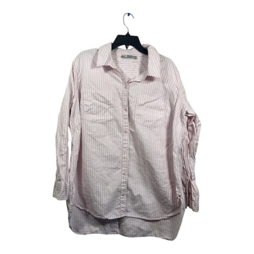 Lee Riders Buttondown Top Womens Size 1X Pink Striped Cotton Feminine Oversized